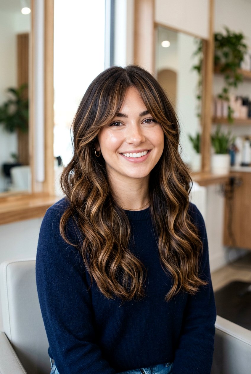 Caramel highlights with curtain bangs on brunette hair - 20 brunette hair with caramel highlights - 20 brunette hair with caramel highlights