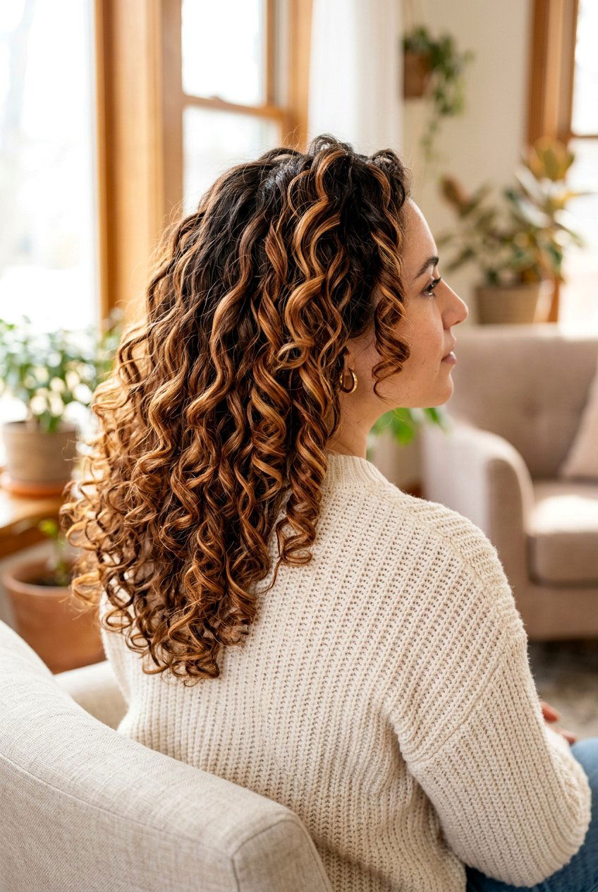 Caramel infused Copper Balayage - 20 copper balayage for curly hair women - 20 copper balayage for curly hair women