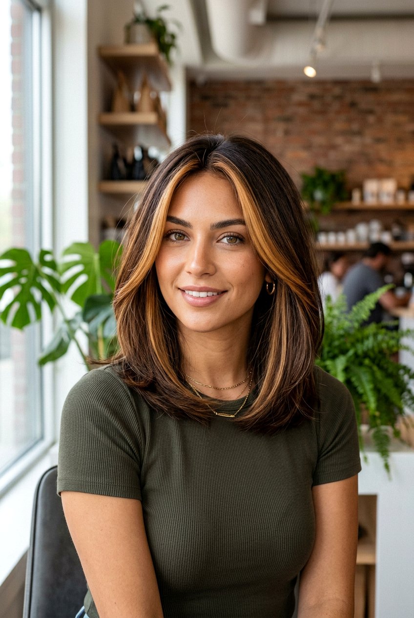 Caramel money piece on brown hair - 20 brunette hair with caramel highlights - 20 brunette hair with caramel highlights