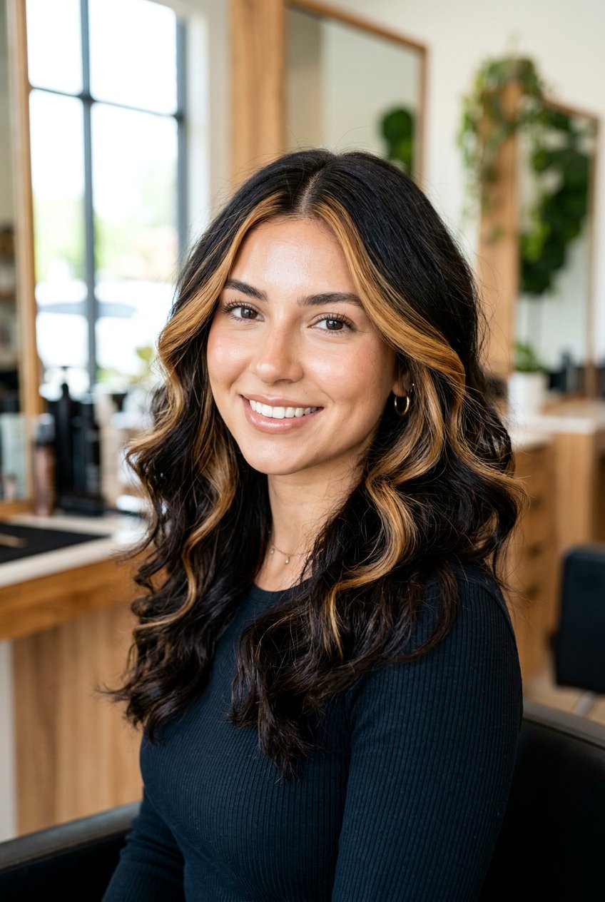 Caramel money piece on dark hair - 20 caramel highlights on dark hair - 20 caramel highlights on dark hair