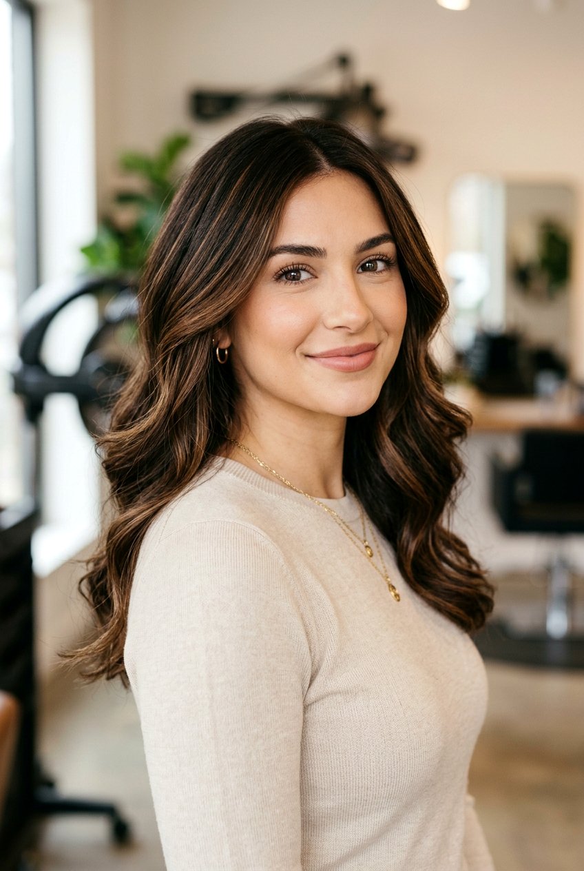 Caramelized Brunette with Soft Ribbon Highlights - 20 dark brunette with caramel ribbons - 20 dark brunette with caramel ribbons