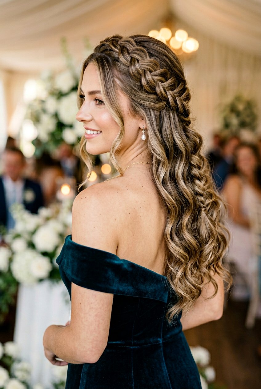 Cascading Bridal Braid Crown With Loose Curls - 20 bridal braid crown with loose curls - 20 bridal braid crown with loose curls