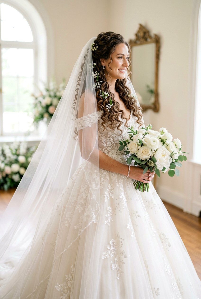 Cascading Curl Bridal Hairstyle - 20 bridal hairstyle for veil and flowers - 20 bridal hairstyle for veil and flowers