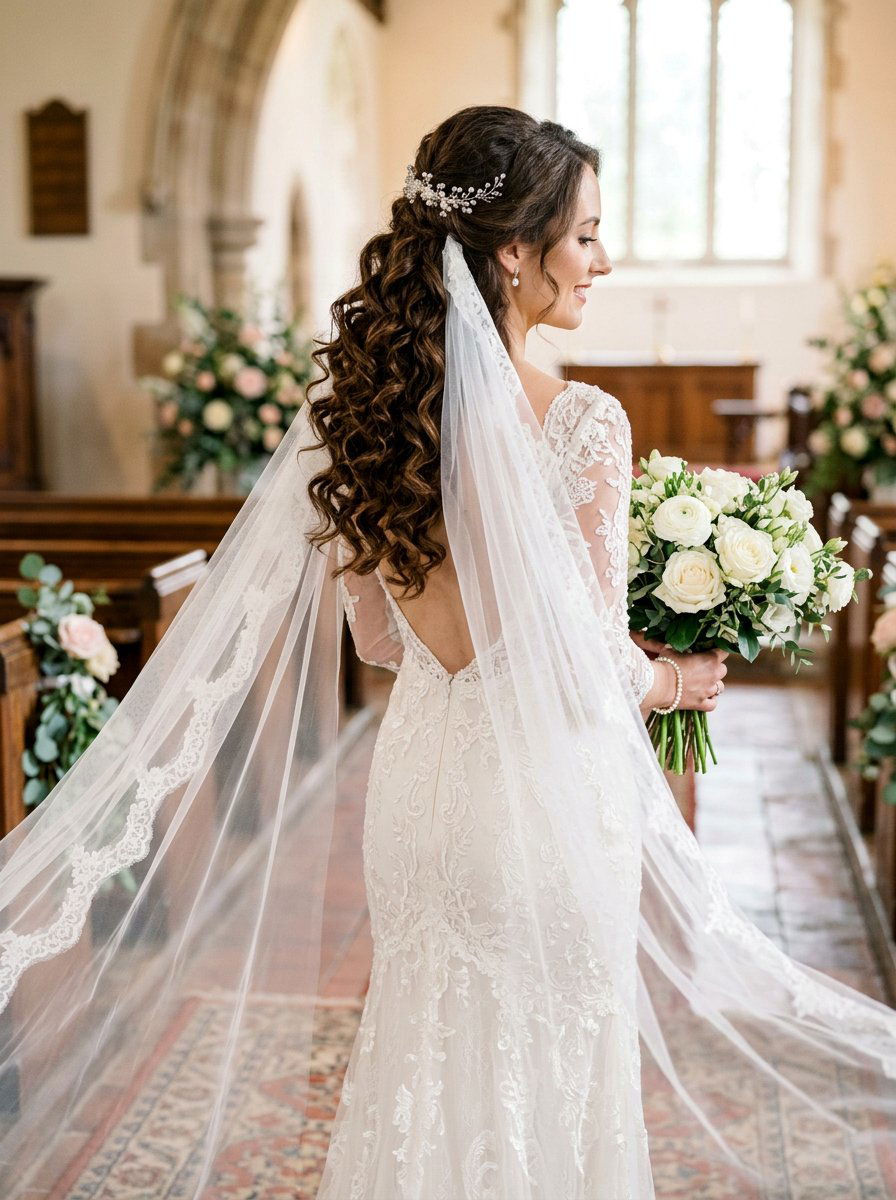 Cascading Curls Bridal Hairstyle With Veil - 20 romantic bridal hairstyle for long hair - 20 romantic bridal hairstyle for long hair