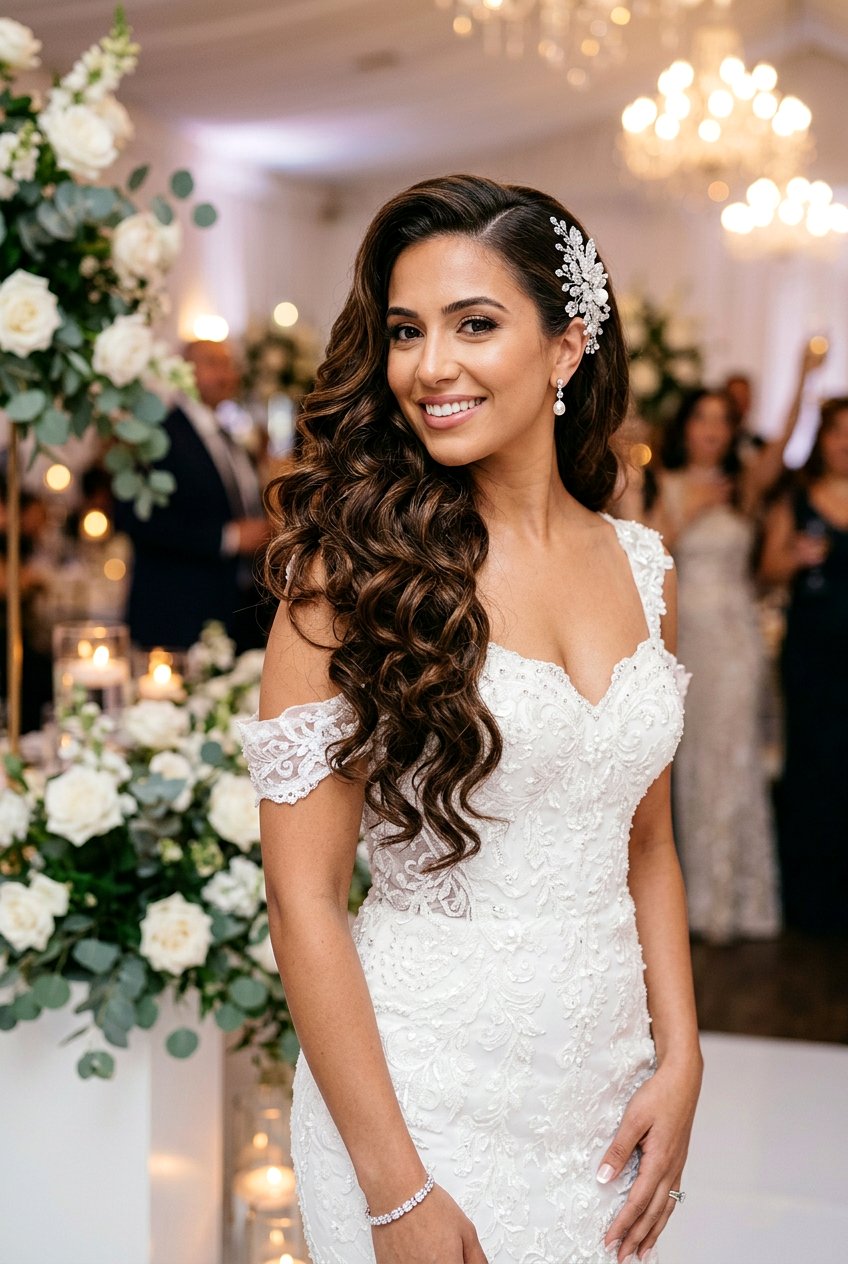 Cascading Side Sweep - 20 bridal hairstyle with crystal comb - 20 bridal hairstyle with crystal comb