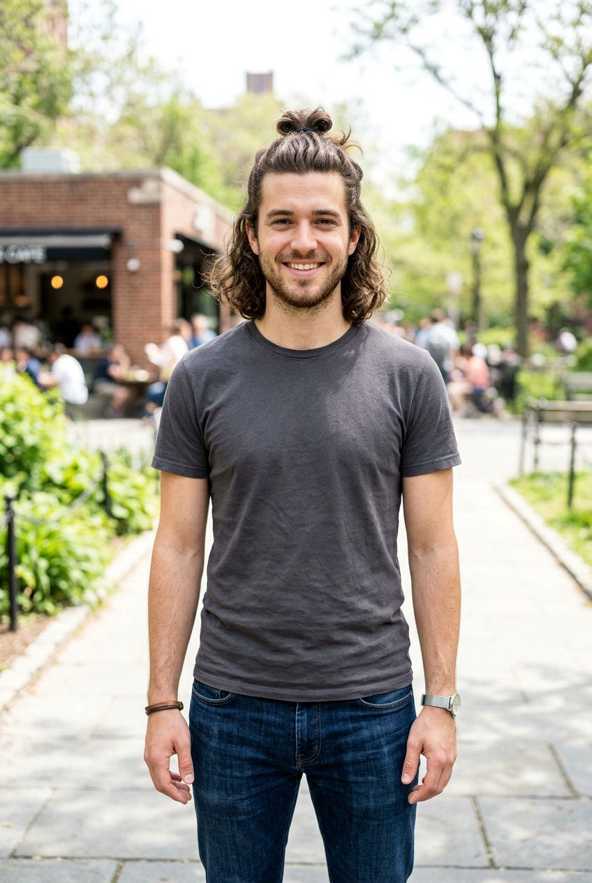 Casual Everyday Half Up Man Bun - 20 half up man bun hairstyle - 20 half up man bun hairstyle