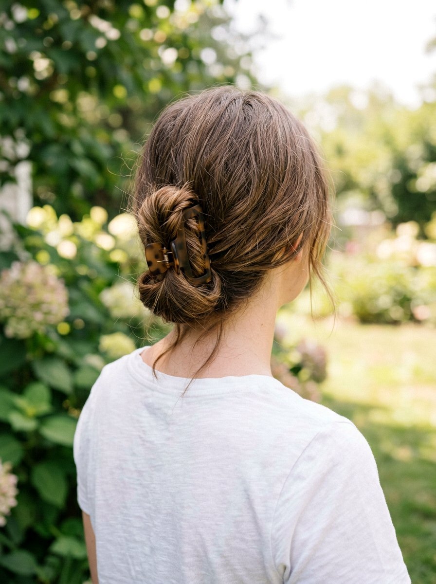 Casual Low Knot Claw Clip - 20 claw clip hairstyle for beach vacation - 20 claw clip hairstyle for beach vacation