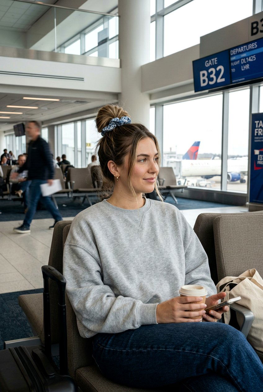 Casual Top Knot With Scrunchie - 20 airplane hairstyles for long hair - 20 airplane hairstyles for long hair