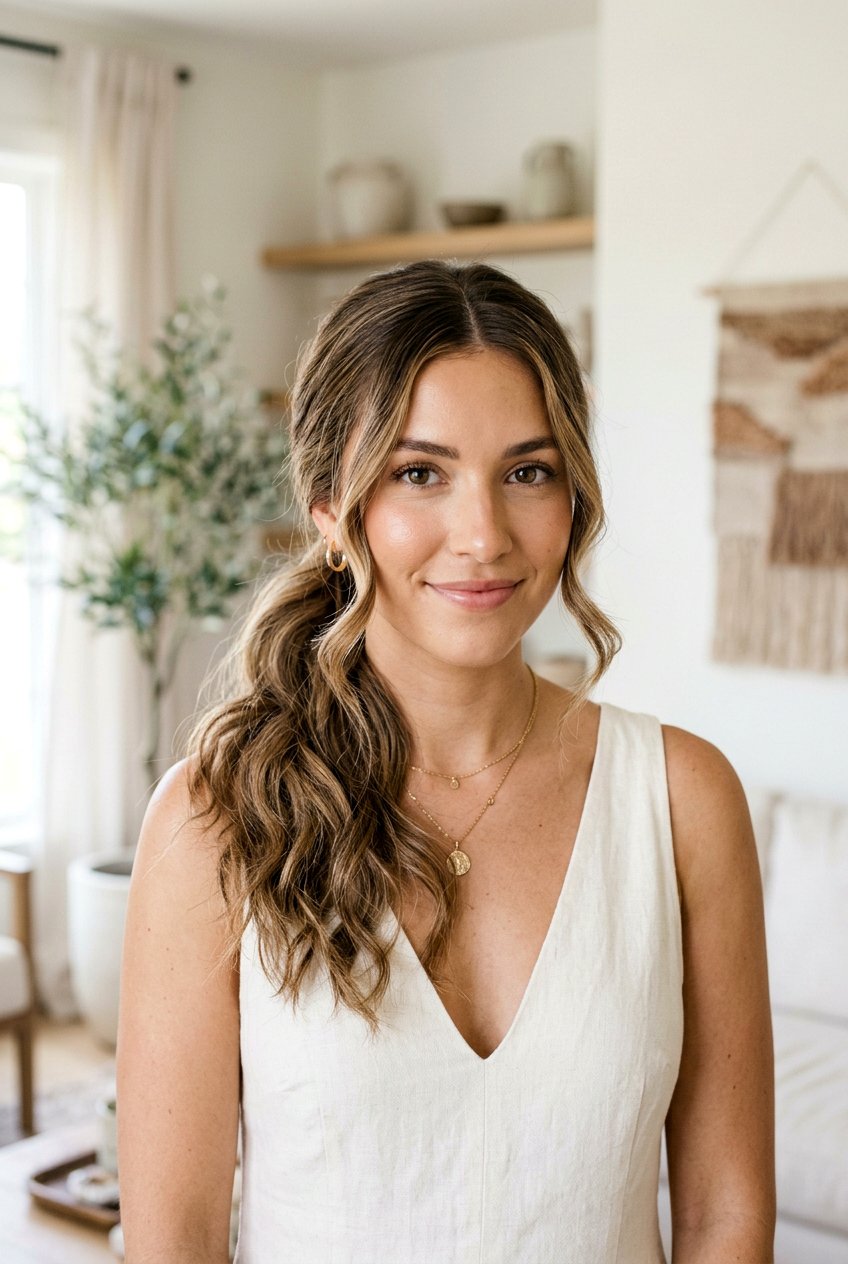 Center Part Boho Ponytail With Face Framing Pieces - 20 boho bridal ponytail - 20 boho bridal ponytail