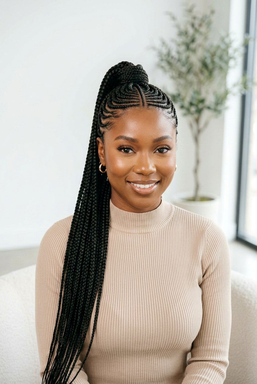 Center Part Braided Ponytail - 20 black women braided ponytail ideas - 20 black women braided ponytail ideas