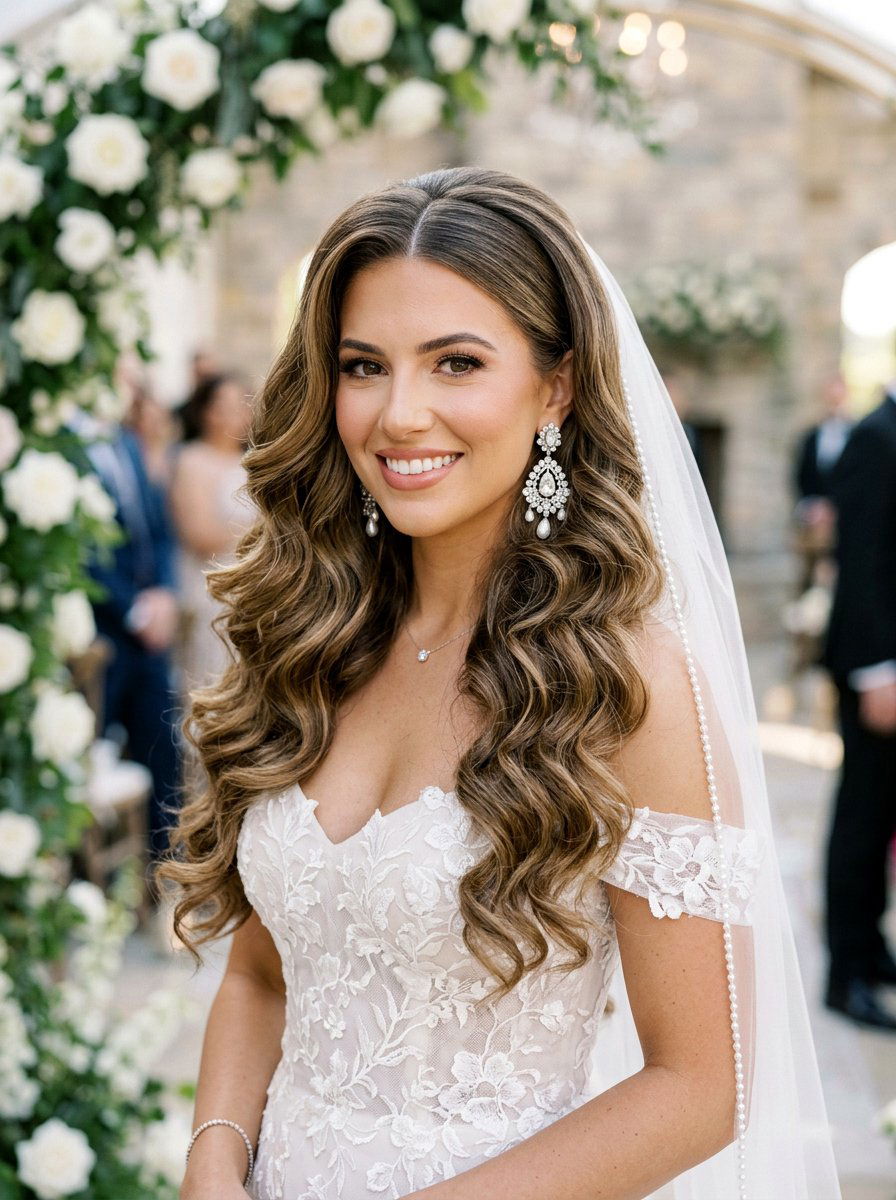 Center Part Bridal Hairstyle With Volume - 20 romantic bridal hairstyle for long hair - 20 romantic bridal hairstyle for long hair