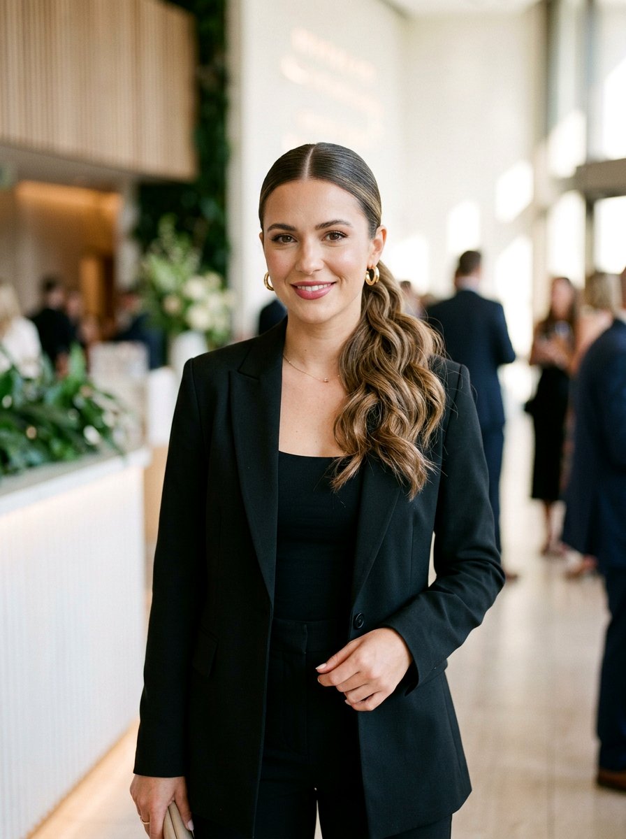 Center Part Cocktail Ponytail With Soft Waves - 20 cocktail ponytail with soft waves - 20 cocktail ponytail with soft waves