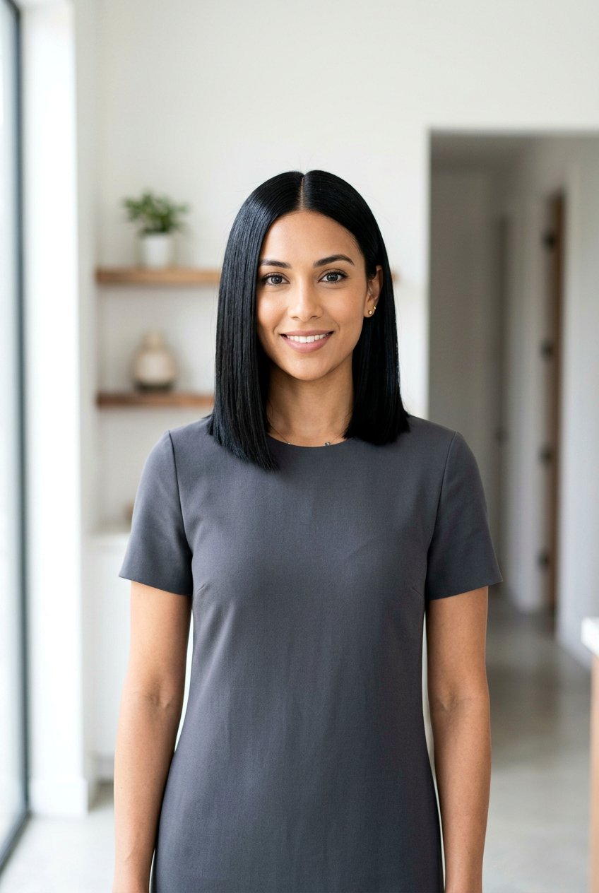 Center Part Glossy Black Bob - 20 glossy black bob haircut - 20 glossy black bob haircut