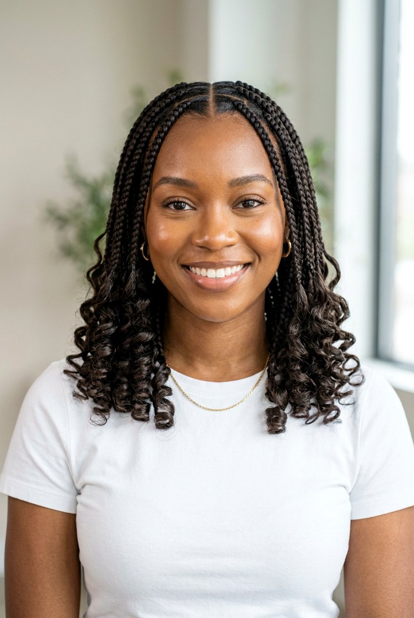 Center Part Knotless Braids Shoulder Length With Curls - 20 shoulder length knotless braids with curls - 20 shoulder length knotless braids with curls