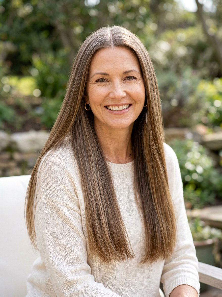 Center Part Long Straight - 20 straight haircut for women over 50 - 20 straight haircut for women over 50