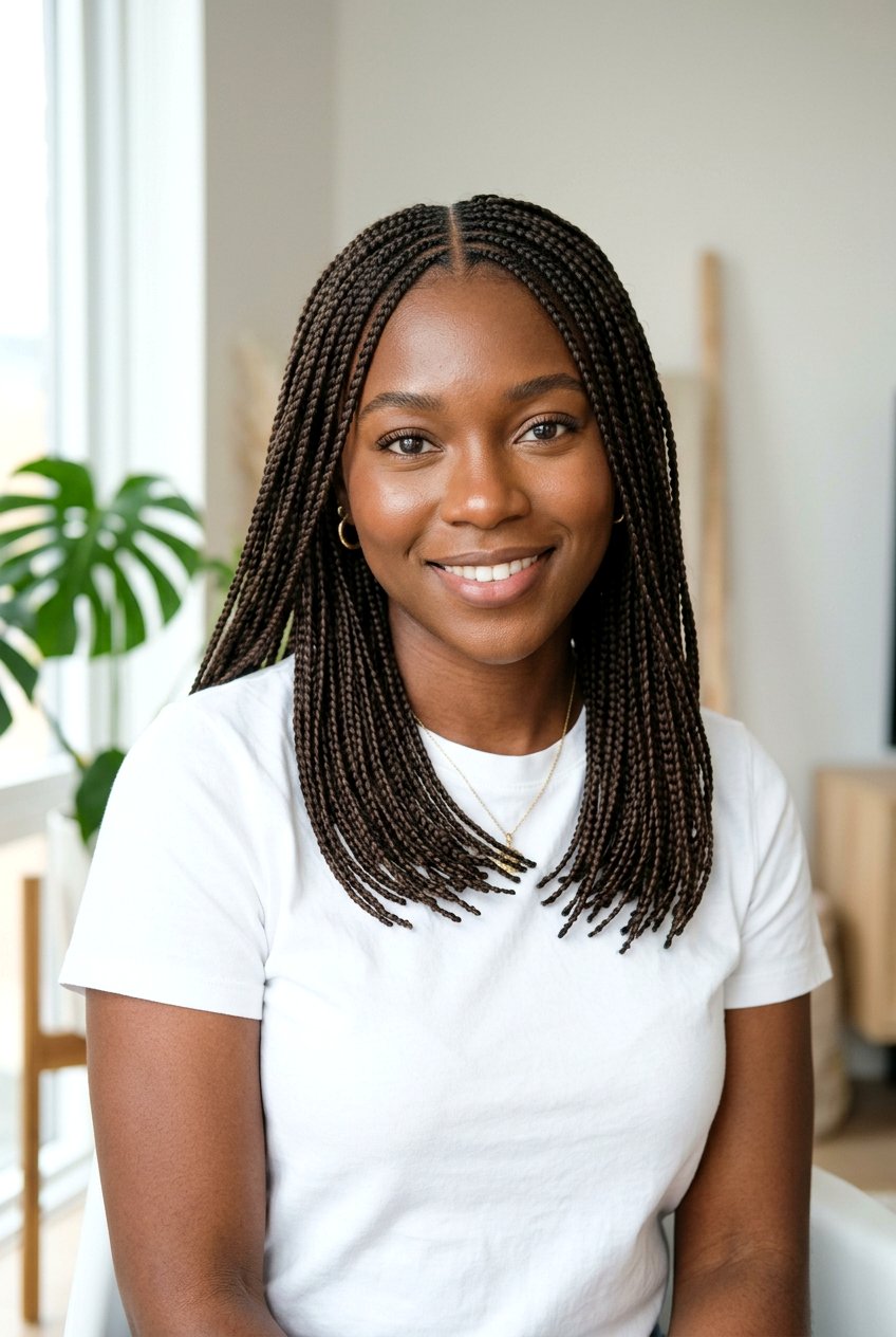 Center Part Mini Braids - 20 mini braids on natural hair - 20 mini braids on natural hair