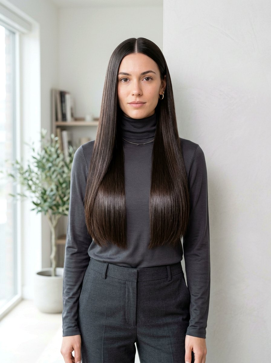 Center Part Pin Straight Haircut With Shine Finish - 20 pin straight haircut with center part - 20 pin straight haircut with center part