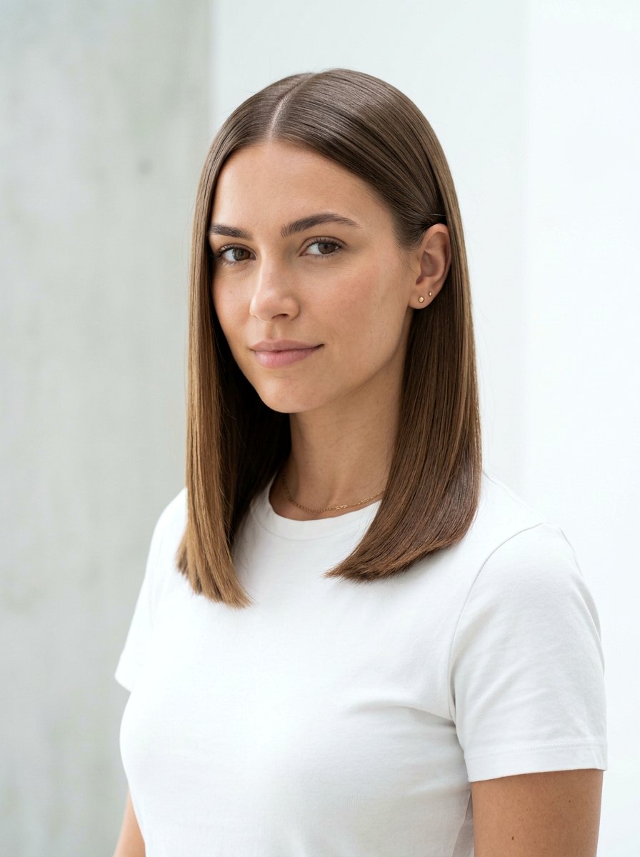 Center Part Pin Straight Haircut With Sleek Ends - 20 pin straight haircut with center part - 20 pin straight haircut with center part