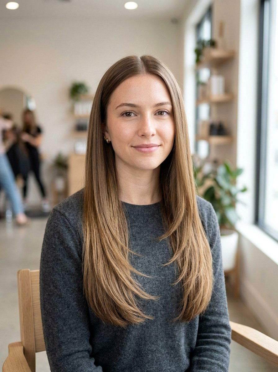 Center Part Pin Straight Layered Haircut - 20 pin straight haircut with center part - 20 pin straight haircut with center part