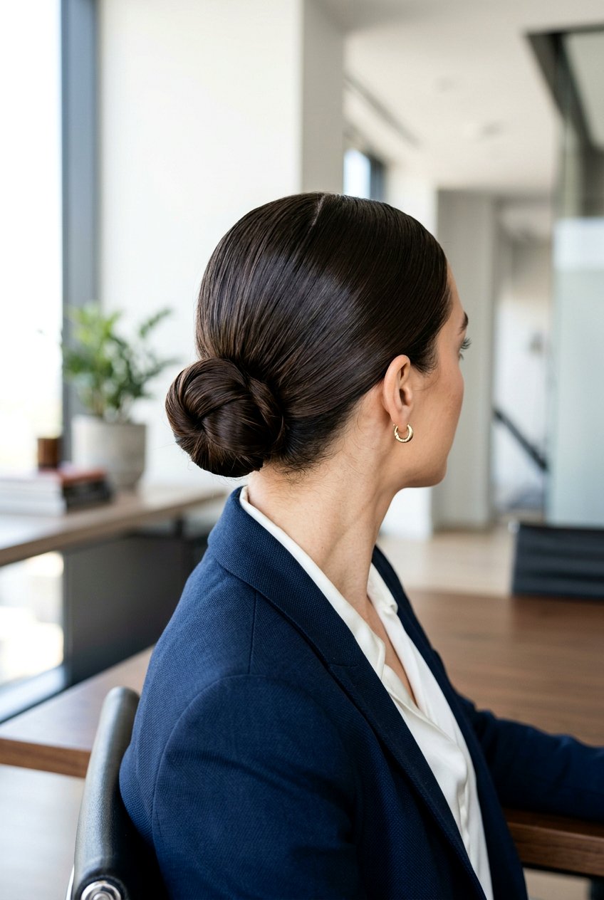 Center Part Sleek Knot Bun - 20 sleek knot bun hairstyle - 20 sleek knot bun hairstyle
