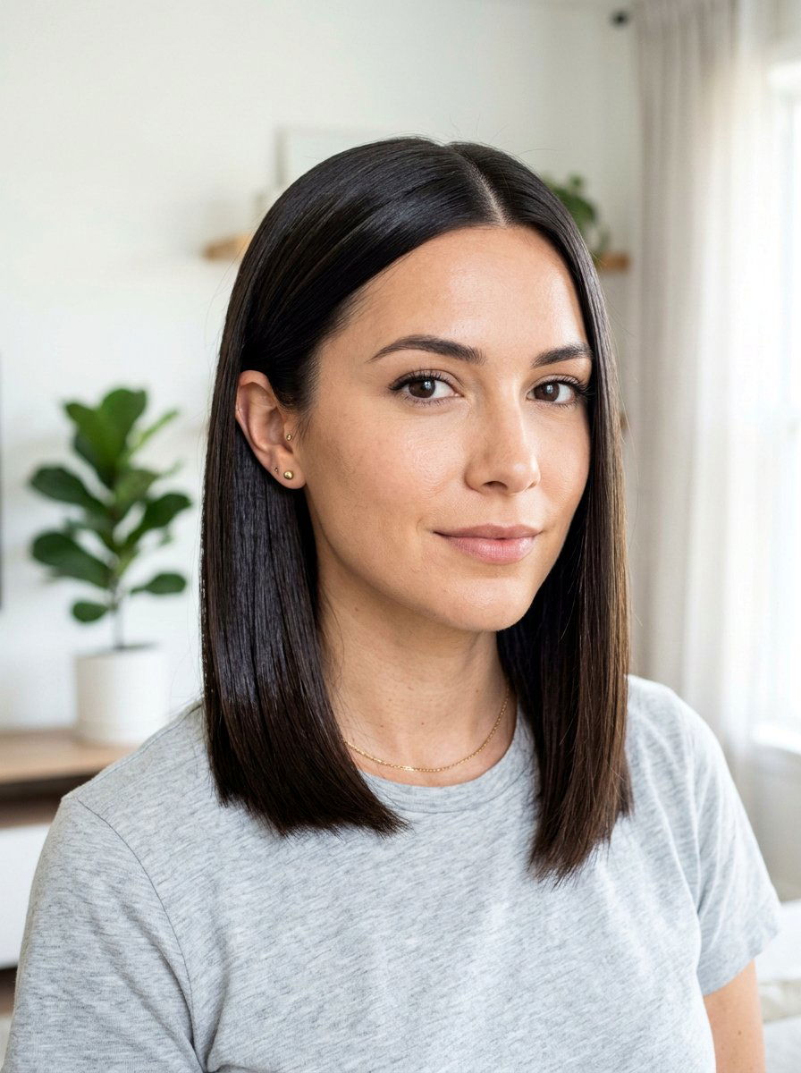 Center Part Sleek Lob - 20 polished lob for mature women - 20 polished lob for mature women