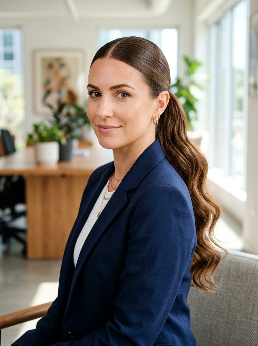 Center Part Sleek Ponytail With Wavy Tail - 20 soft glam hairstyle with ponytail - 20 soft glam hairstyle with ponytail