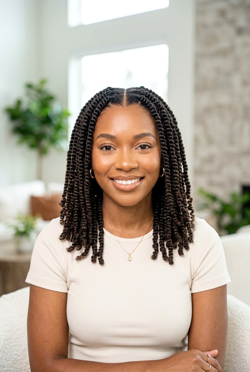 Center Part Spring Twists - 20 spring twists shoulder length styles - 20 spring twists shoulder length styles