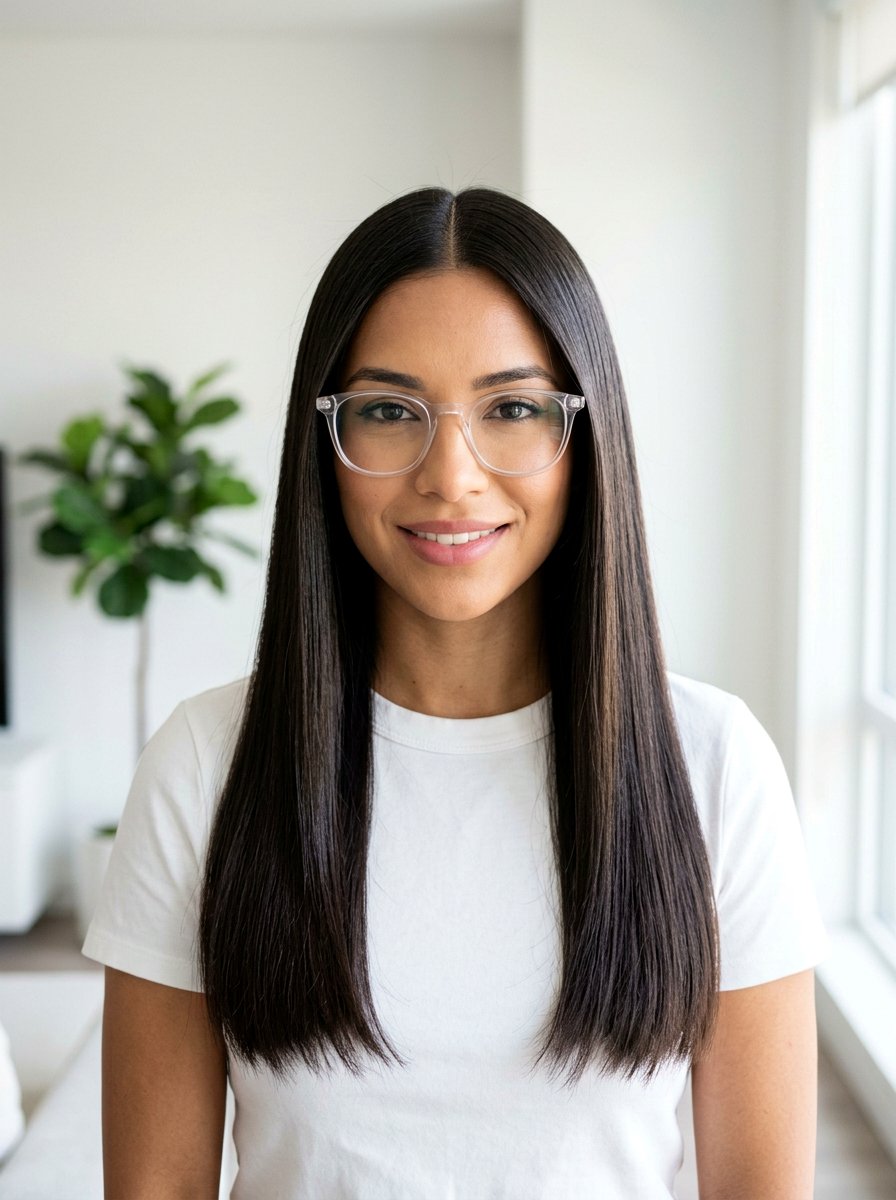 Center Part Straight Hair - 20 interview hairstyle with glasses - 20 interview hairstyle with glasses