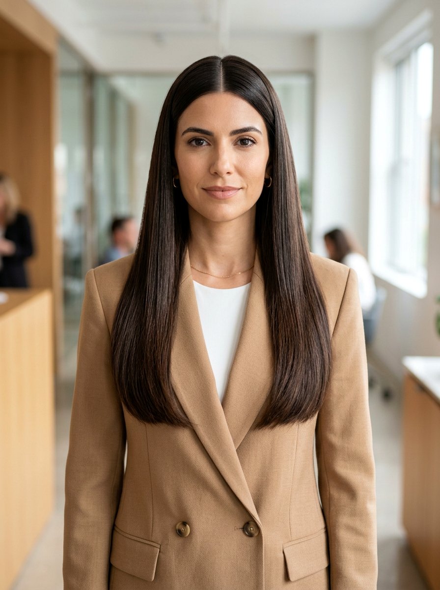 Center Part Straight Hair - 20 office hairstyle for thick coarse hair - 20 office hairstyle for thick coarse hair