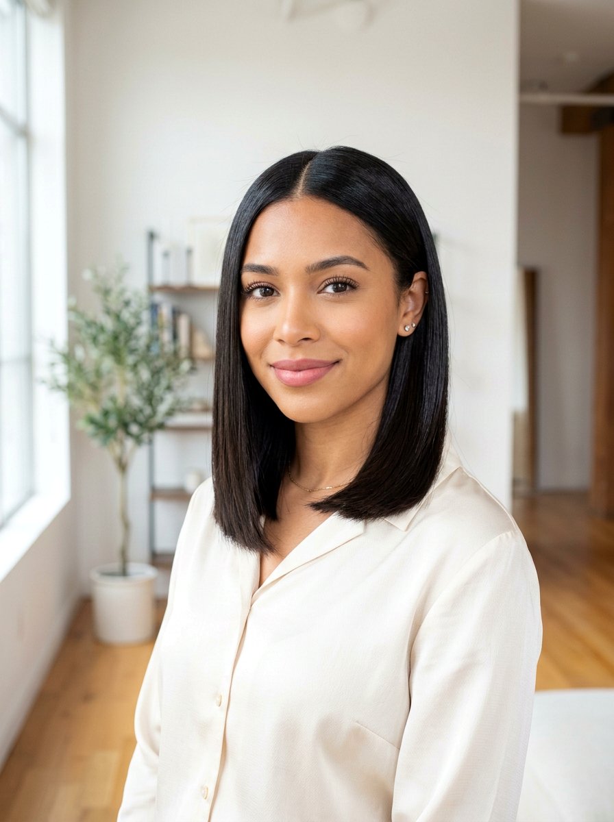 Center Part Straight Lob - 20 office hairstyle for fine limp hair - 20 office hairstyle for fine limp hair