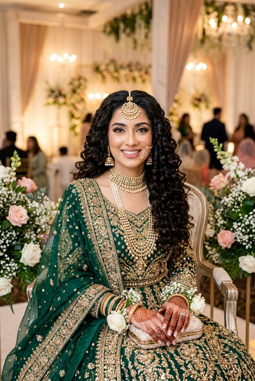 Center Parted Curls with Tikka Walima Hairstyle - 20 walima hairstyles