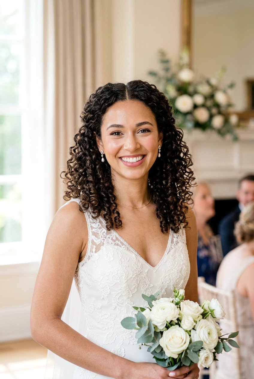 Center Parted Curly Bridal Hair - 20 bridal hairstyle for shoulder length curls - 20 bridal hairstyle for shoulder length curls