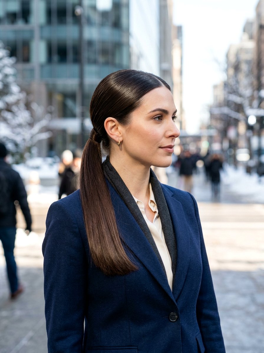 Center Parted Glossy Straight Ponytail - 20 glossy straight ponytail hairstyle - 20 glossy straight ponytail hairstyle