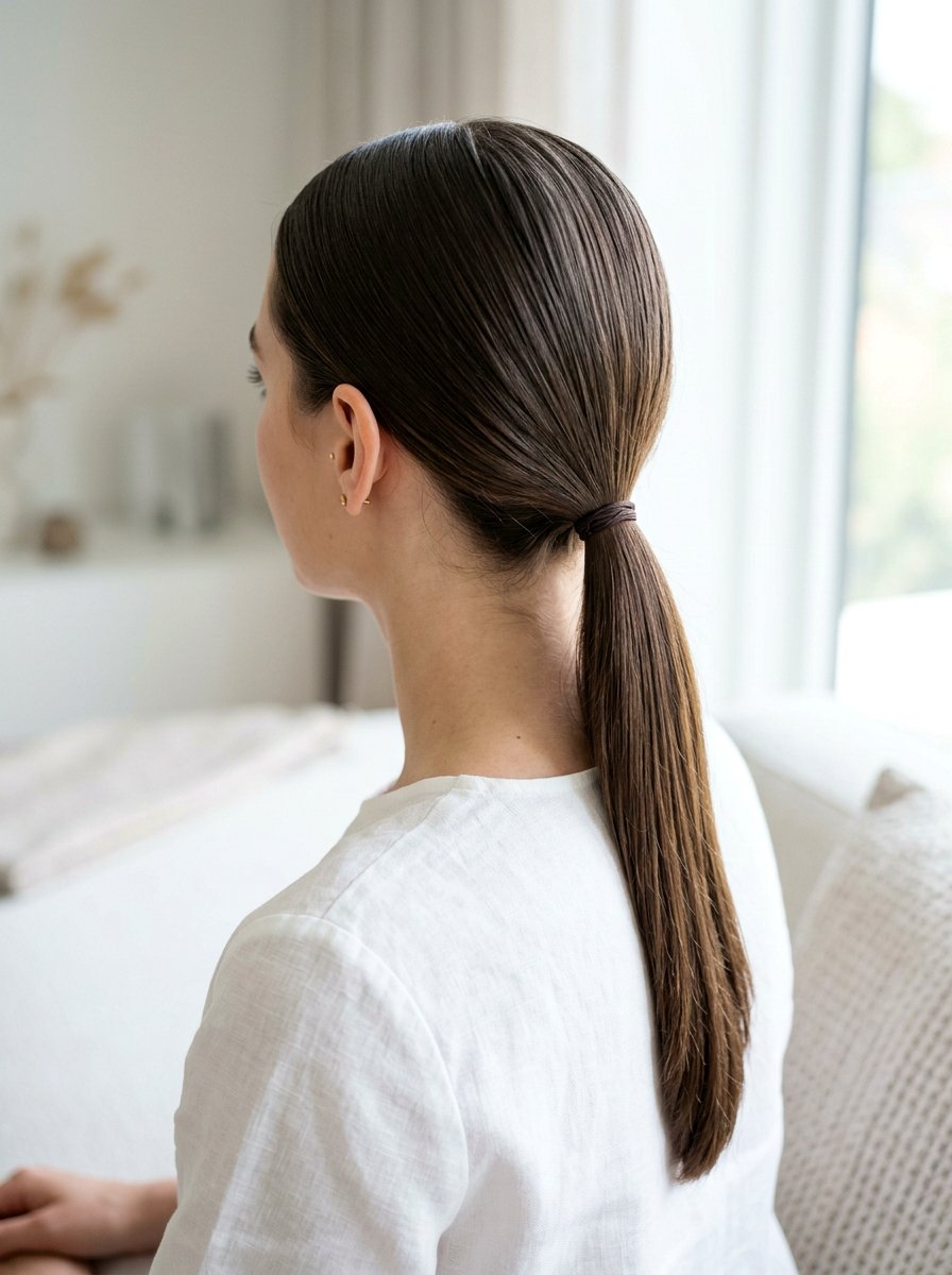 Center Parted Ponytail - 20 flattering haircut for oblong face women - 20 flattering haircut for oblong face women