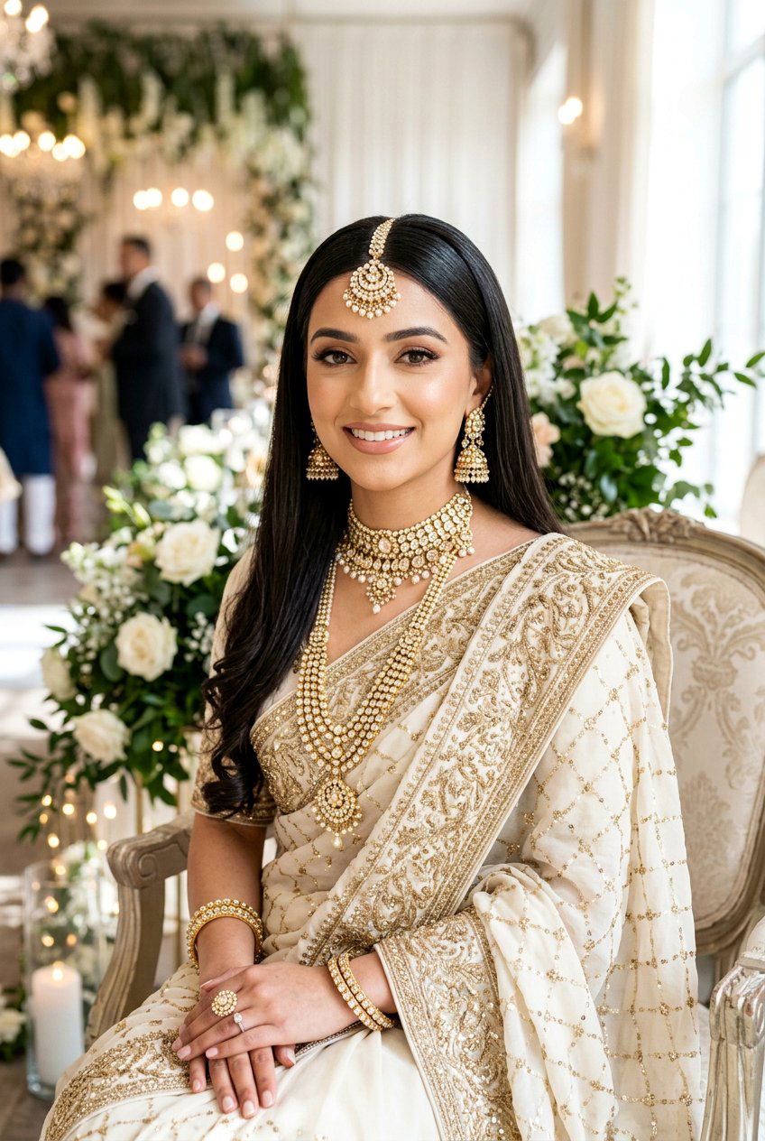 Center Parted Straight Hair Walima Hairstyle - 20 walima hairstyles - 20 walima hairstyles