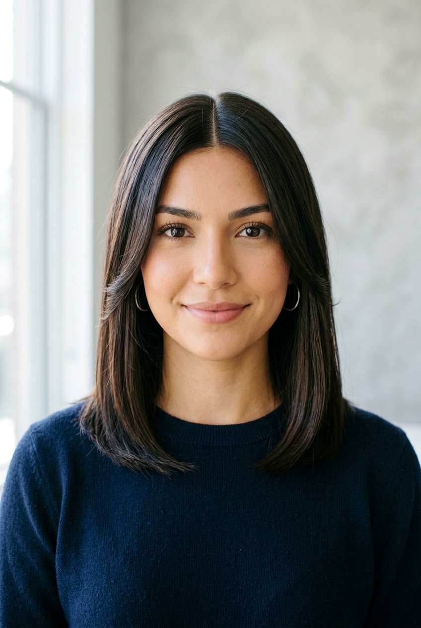 Center part medium haircut - 20 medium haircuts for round faces - 20 medium haircuts for round faces