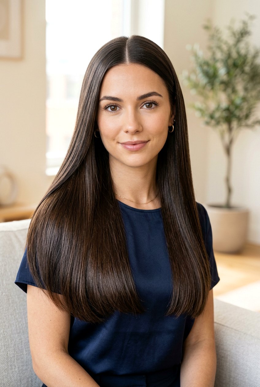 Center parted sleek long hair - 20 hairstyles for oval faces - 20 hairstyles for oval faces