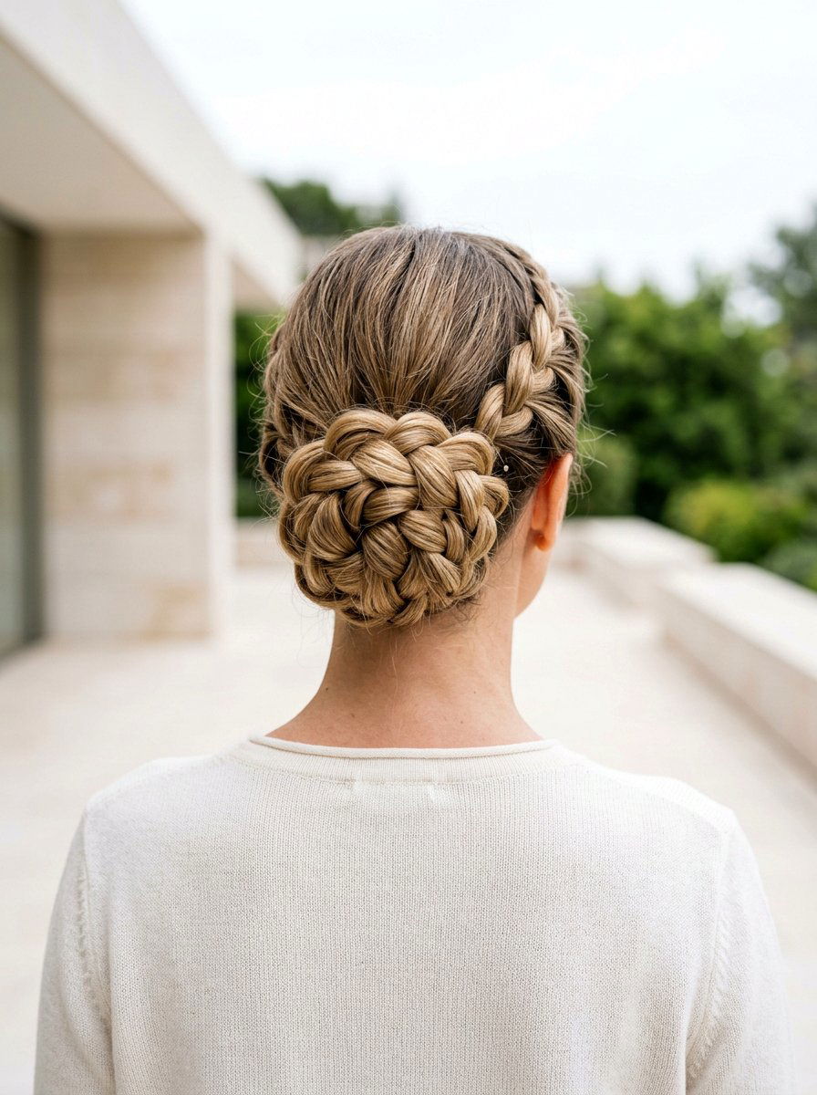 Chain Braid Low Bun - 20 office hairstyle with low braid bun - 20 office hairstyle with low braid bun