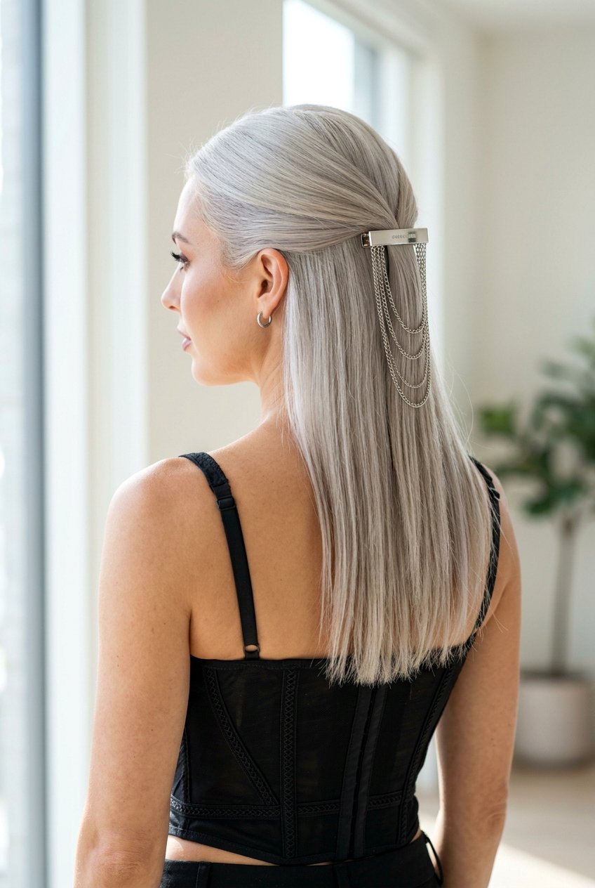 Chain Detail Barrette Half Up - 20 barrette half up hairstyle - 20 barrette half up hairstyle