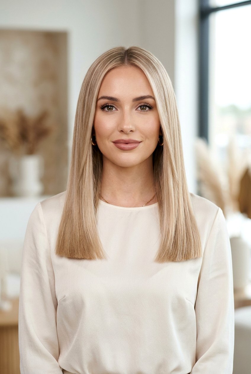 Champagne Beige Blonde With Straight Sleek Finish - 20 champagne beige blonde hair - 20 champagne beige blonde hair