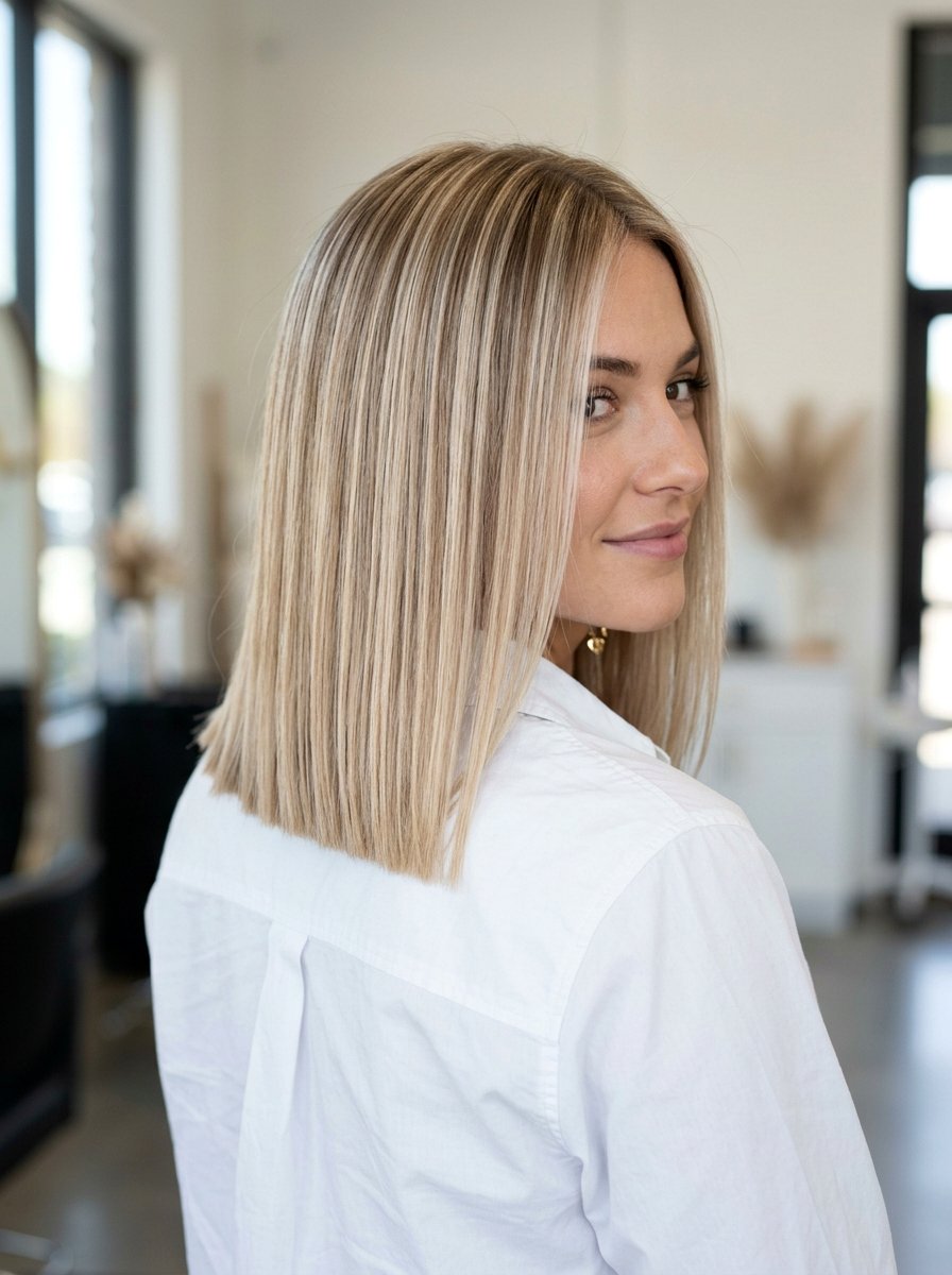 Champagne Blonde Babylights On Blunt Cut - 20 champagne blonde with babylights - 20 champagne blonde with babylights