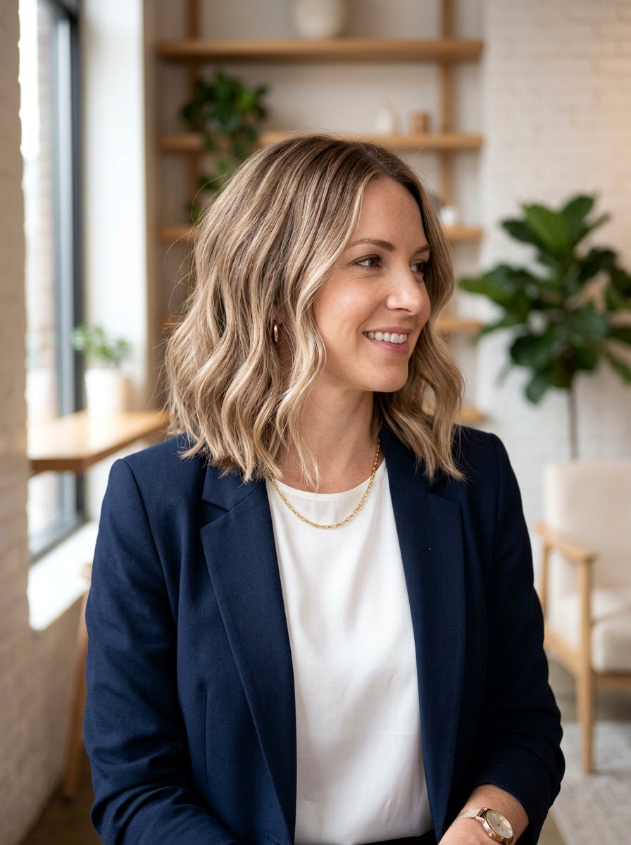 Champagne Blonde Babylights On Lob - 20 champagne blonde with babylights - 20 champagne blonde with babylights