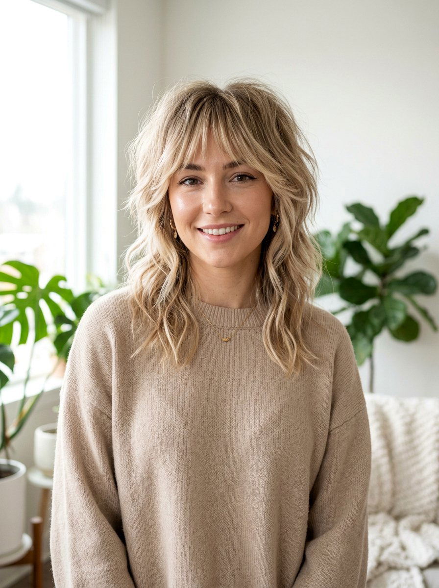 Champagne Blonde Babylights On Wolf Cut - 20 champagne blonde with babylights - 20 champagne blonde with babylights