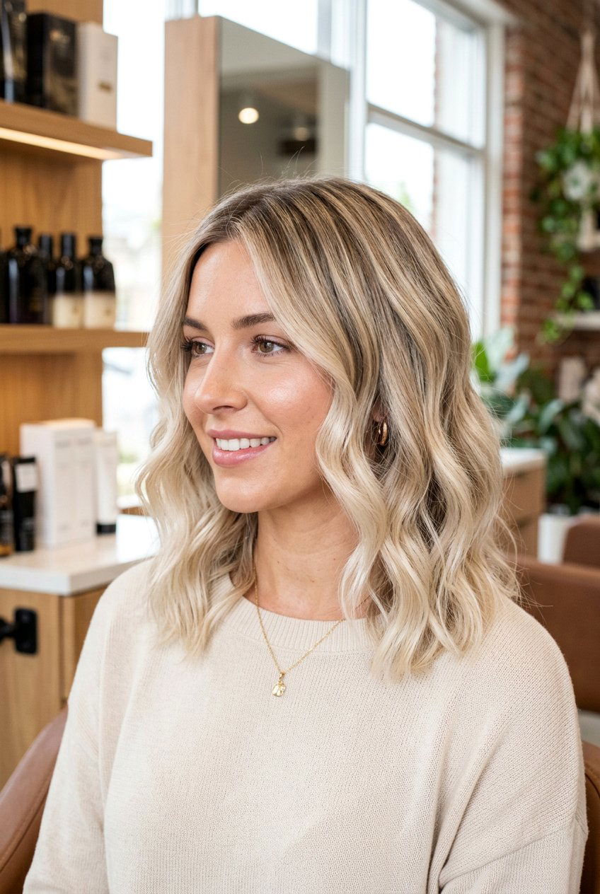 Champagne Blonde Balayage Lob Haircut - 20 champagne blonde balayage - 20 champagne blonde balayage