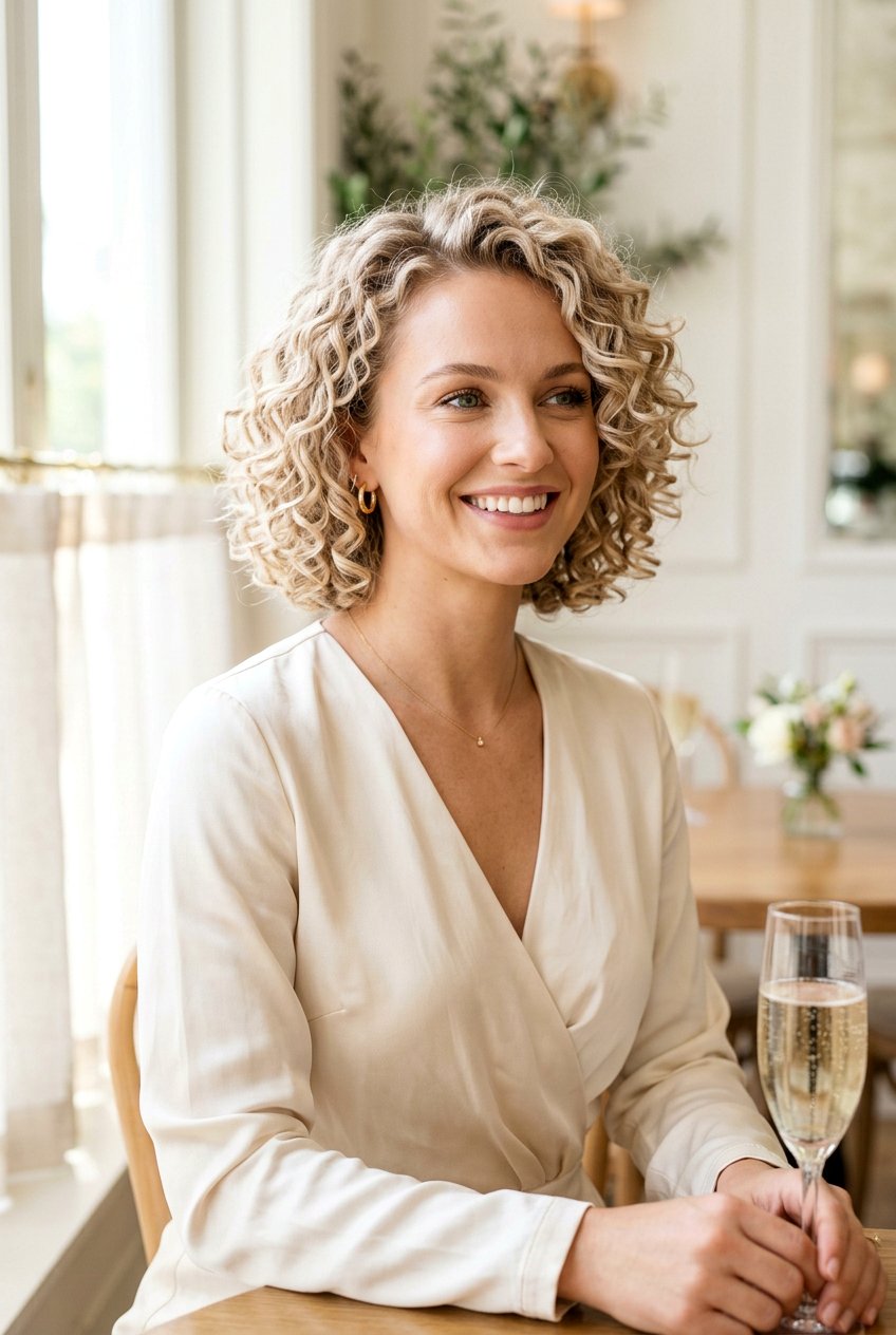 Champagne Blonde Curly Bob - 20 blonde curly bob color ideas - 20 blonde curly bob color ideas