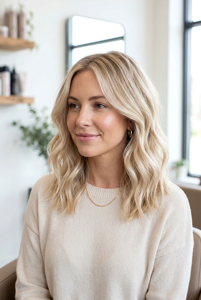 Champagne Blonde Lob - 20 grandma hair color - 20 grandma hair color