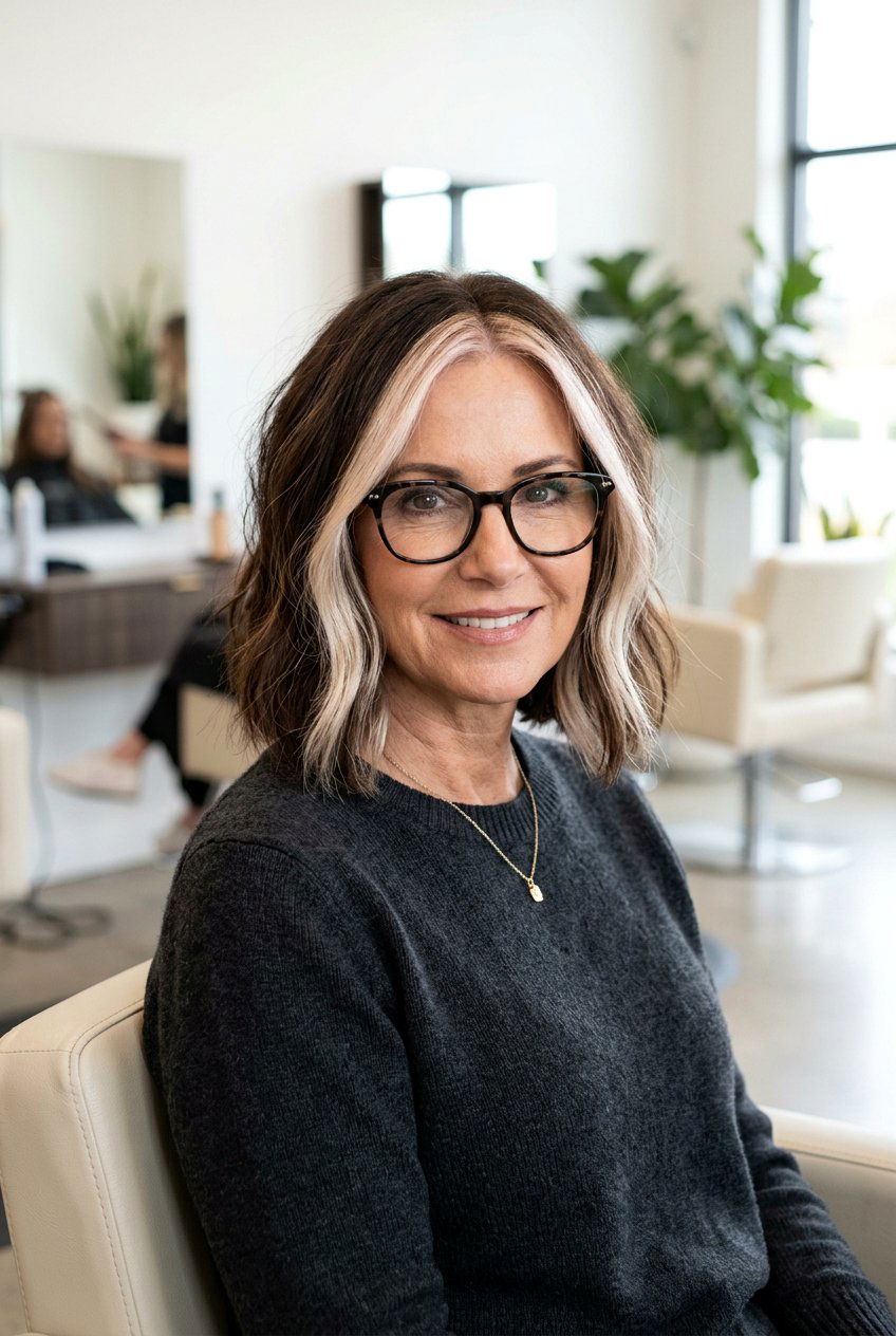 Champagne Blonde Money Piece - 20 face framing highlights for mature brunettes - 20 face framing highlights for mature brunettes