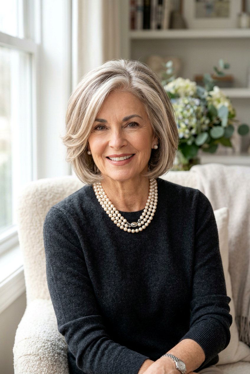 Champagne Pearl Gray Highlights For Seniors - 20 pearl gray highlights for women over 60 - 20 pearl gray highlights for women over 60
