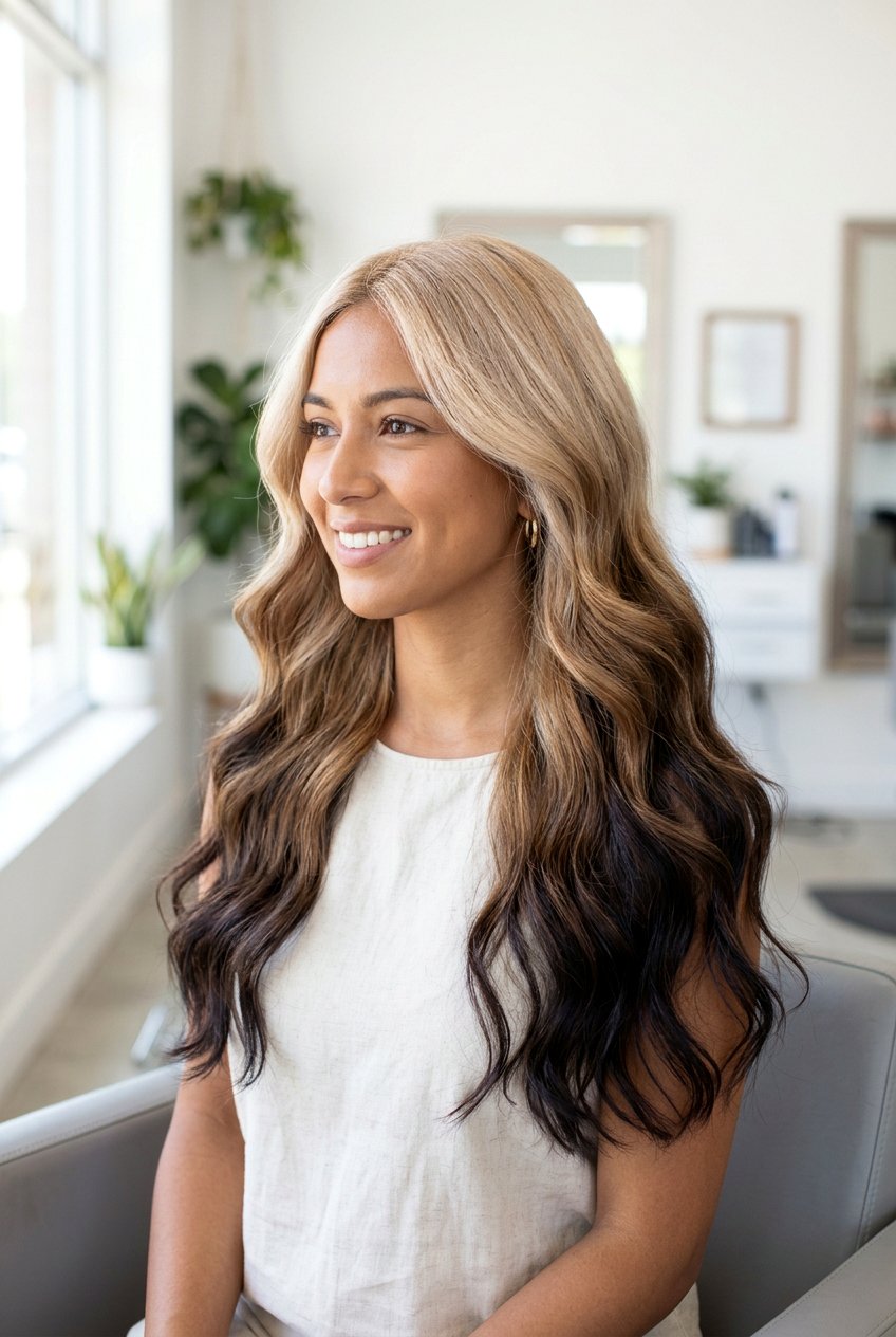 Champagne To Dark Espresso Reverse Ombre - 20 reverse ombre hair - 20 reverse ombre hair