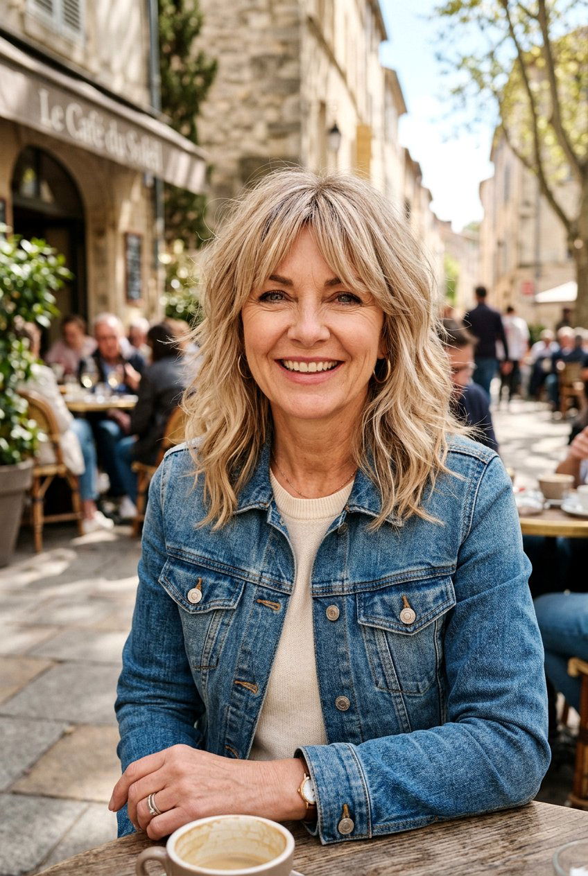 Champagne blonde shag with curtain bangs - 20 champagne blonde for women over 50 - 20 champagne blonde for women over 50